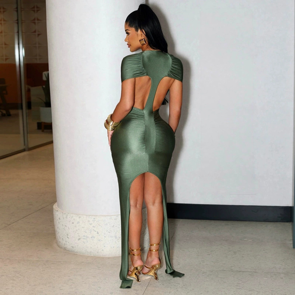 Zara Spring Summer Solid Color Backless Tie Round Neck Mini Dress